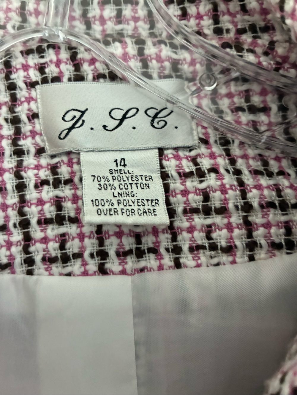 JSC Pink and Black Tweed Skirt Suit Set Size 14 - Picture 3 of 9